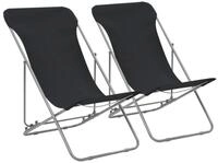 vidaXL Gartenstuhl Klappbare Strandst&uuml;hle 2 Stk. Stahl und Oxford-Gewebe Schwarz (2
