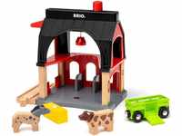 BRIO® Spielzeugeisenbahn-Gebäude Tierscheune mit Heuwaggon, FSC® - schützt...