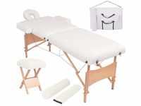 vidaXL Massageliege Massageliege 2-Zonen mit Hocker Klappbar 10 cm Sitz Weiß