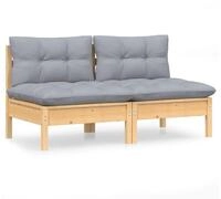 vidaXL Sofa, 2-Sitzer-Gartensofa mit Grauen Kissen Massivholz Kiefer