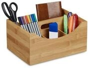 relaxdays Schreibtischaufsatz Schreibtischorganizer Bambus mit Griff
