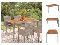 vidaXL Gartentisch mit Holzplatte grau 150x90x75 cm Poly Rattan