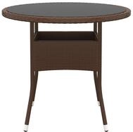 vidaXL Gartentisch, Outdoor Tisch &Oslash;80x75 cm Hartglas und Poly Rattan Braun