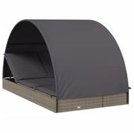 vidaXL Gartenliege, 2-Personen-Sonnenliege mit Dach Grau 211x112x140 Poly Rattan