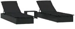 vidaXL Gartenliege, Sonnenliegen 2 Stk. mit Tisch Schwarz Poly Rattan