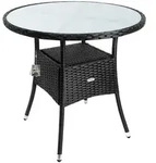 Casaria Gartentisch, Polyrattan Rund Glas H&ouml;henverstellbar 80kg Belastbarkeit