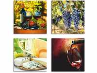Artland Leinwandbild Gläser Rotwein, Trauben, Käse, Getränke (4 St), 4er Set,
