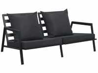 vidaXL Gartenlounge-Set 2-Sitzer-Gartensofa mit Auflagen Dunkelgrau Aluminium