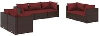 vidaXL Gartenlounge-Set 7-tlg. Garten-Lounge-Set mit Kissen Poly Rattan Braun,