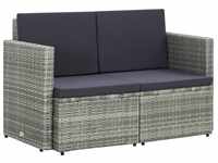 vidaXL 2-Sitzer-Gartensofa mit Auflagen Poly Rattan grau