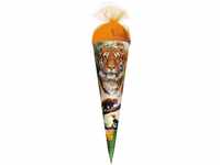 Roth Schultüte Tiger, 50 cm, rund, mit orangem Tüllverschluss, Zuckertüte...