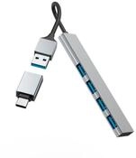 Hama USB Hub mit Adapter, 4 Ports mit USB C und USB A Stecker, Slim, grau...
