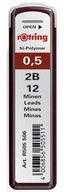 ROTRING Bleistift Feinminen hi-polymer 0,5mm 2B schwarz VE=12 St&uuml;ck