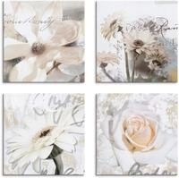Artland Leinwandbild Magnolie Gerberas Rosen in Buchstaben, Blumen (4 St), 4er...
