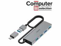 Hama USB Hub mit Netzteil und Adapter grau, 4 Ports mit USB C und USB Typ A