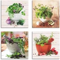 Artland Leinwandbild Frische Kr&auml;uter und Gew&uuml;rze, Arrangements (4 St), 4er...