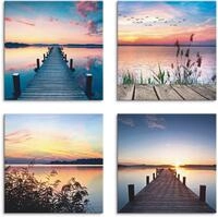 Artland Leinwandbild Pier See Abendrot Schilf Sonnenstrahlen, Gew&auml;sser (4 St),...