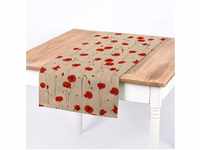schöner leben Tischläufer Leinenlook Poppy Field Mohnblumen natur rot 40x160cm
