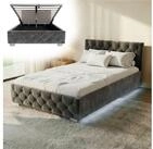 Juskys Polsterbett Nizza, Stauraum, LED Licht, Chesterfield Steppung, Samtbezug