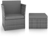vidaXL Gartenstuhl Gartensessel mit Hocker Poly Rattan Anthrazit (1 St)