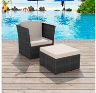 vidaXL Gartenstuhl Gartensessel mit Fu&szlig;hocker Poly Rattan Schwarz (1 St)