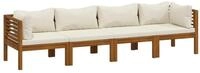 vidaXL Gartenlounge-Set, 4-Sitzer-Gartensofa mit Creme Kissen Massivholz Akazie