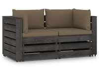 vidaXL Gartenlounge-Set 2-Sitzer Outdoor-Sofa mit Kissen Grau Imprägniertes