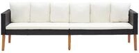 vidaXL Sofa, 3-Sitzer-Gartensofa mit Auflagen Poly Rattan Schwarz