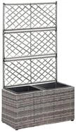 vidaXL Hochbeet Hochbeet mit Rankgitter 2 T&ouml;pfe 58&times;30&times;107cm Poly Rattan Grau...