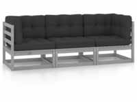 vidaXL Loungesofa 3-Sitzer-Gartensofa mit Kissen Kiefer Massivholz, 1 Teile