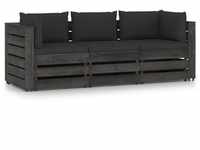 vidaXL Gartenlounge-Set 3-Sitzer Outdoor-Sofa mit Kissen Grau Imprägniertes