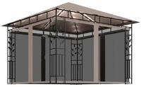 vidaXL Partyzelt Pavillon mit Moskitonetz & LED-Lichterkette 3x3x2,73 m Taupe