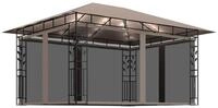vidaXL Partyzelt Pavillon mit Moskitonetz & LED-Lichterkette 4x3x2,73 m Taupe