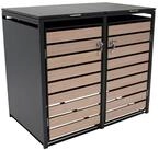 DEGAMO M&uuml;lltonnenbox BERLIN (1 St), Stahl grau, T&uuml;ren in Holzoptik, f&uuml;r 2 Tonnen