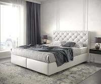 DELIFE Boxspringbett Dream-Great, Kunstleder Wei&szlig; 160x200 cm mit Matratze und Topper