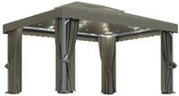 vidaXL Pavillon, Partyzelt mit Vorh&auml;ngen & LED-Lichterkette 4x3 m Taupe
