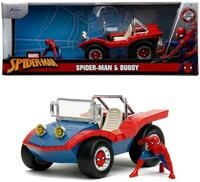 JADA Modellauto Buggy blau rot mit Spiderman Figur, Ma&szlig;stab 1:24