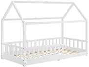 Juskys Kinderbett Marli, 90x200 cm, Hausoptik mit Dach, Holz, Rausfallschutz, 3 - 10