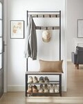 VASAGLE Garderobenst&auml;nder Garderobe, Kleiderst&auml;nder, mit Schuhbank, 3-in-1...