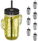 relaxdays Gl&auml;ser-Set 8er Set Trinkgl&auml;ser Kaktus mit Strohhalm, Glas