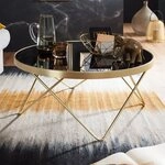 FINEBUY Couchtisch FB49708 Schwarz Gold Glasplatte Wohnzimmertisch &Oslash; 82 cm