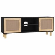vidaXL TV-Schrank TV-Schrank Schwarz 105x30x40 cm Massivholz Kiefer Natur-Rattan