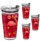 relaxdays Gl&auml;ser-Set 4er Set Trinkgl&auml;ser mit Flamingo-Motiv, Glas