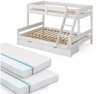 VitaliSpa&reg; Etagenbett Everest, Wei&szlig;, 140x200 / 90x200 cm mit 2 Matratzen und 2