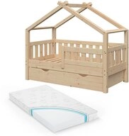 VitaliSpa&reg; Hausbett Design, Naturholz, 70x140 cm mit Schublade und Matratze (2-tlg)