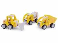 New Classic Toys® Spielzeug-Traktor Baufahrzeuge aus Holz 3 Fahrzeuge...