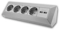ChiliTec Aufputz-Steckdose 4-fach Steckdosenblock + 2x USB, silber 250V~/ 16A