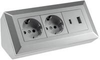 ChiliTec CHILITEC Steckdosenblock 23573, 2-fach, USB-A+C, 16A/250V, silber