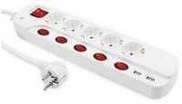McPower MCPOWER Steckdosenleiste, 5-fach, 2xUSB, Einzelschaltung, 1,5 m