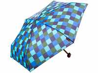 EuroSCHIRM® Taschenregenschirm Dainty, Karo blau grün, extra flach und kurz
